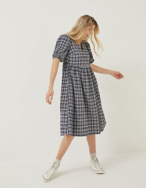 Hannah Puff Sleeve Check Midi Dress