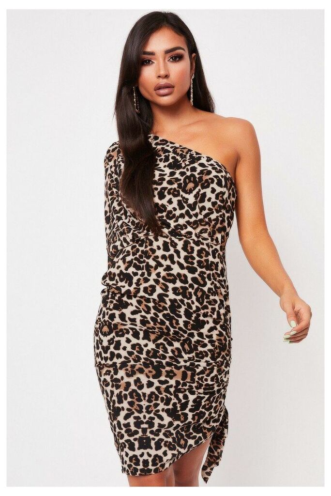 Womens Leopard Print One Shoulder Dress - 6, Leopard