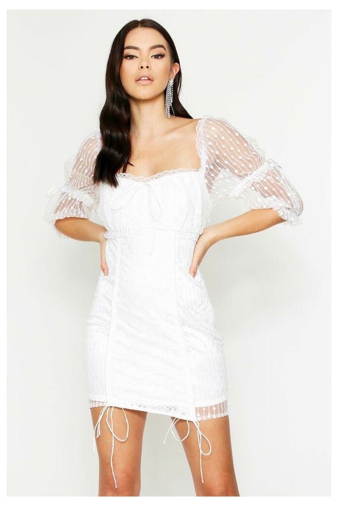 Womens Lace Ruched Milkmaid Dress - white - 6, White