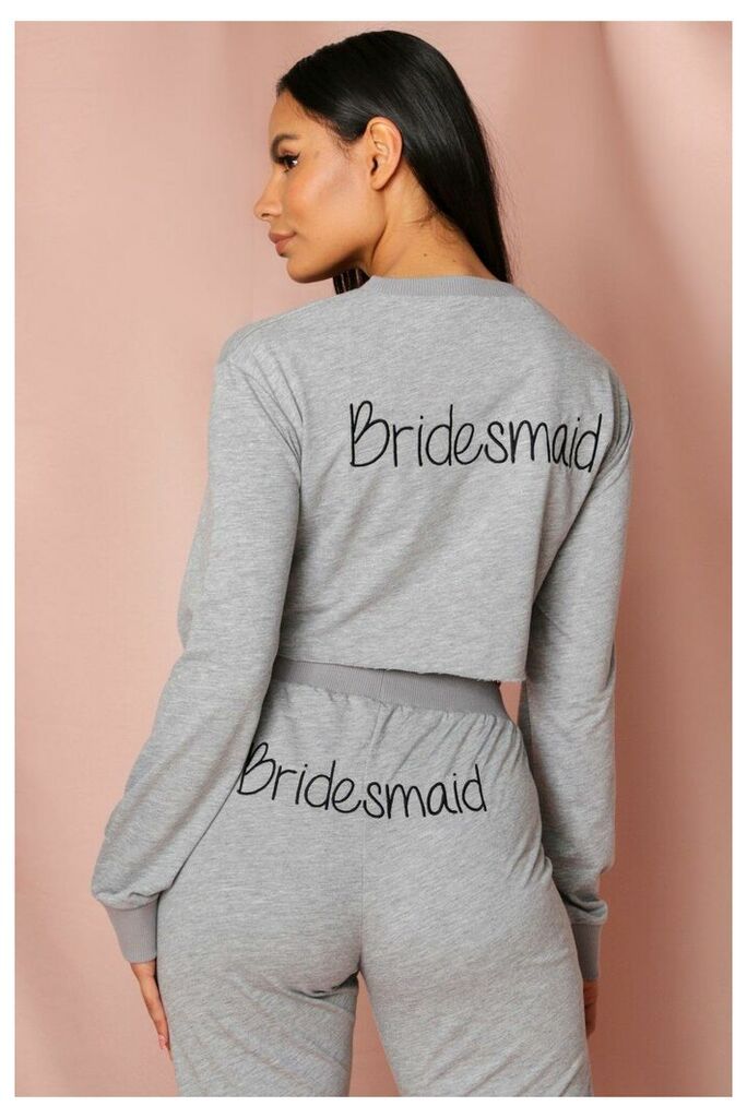 Womens Bridesmaid Embroidered Cropped Sweatshirt - grey - 6, Grey