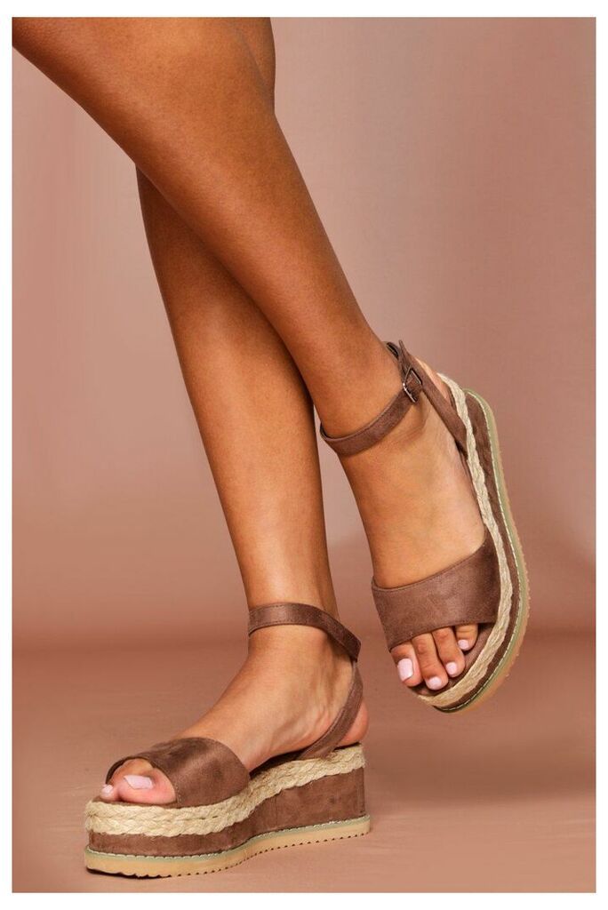 Womens Espadrille Flatform Sandals - mocha - 8, Mocha