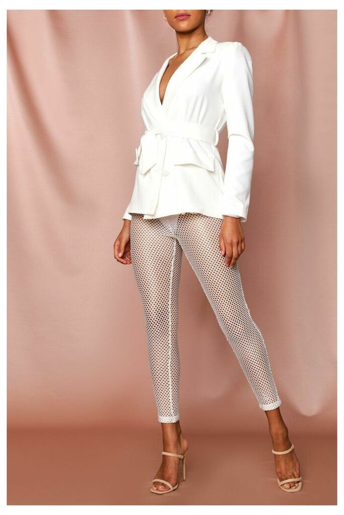 Womens Metallic Fishnet Trousers - white - 8, White
