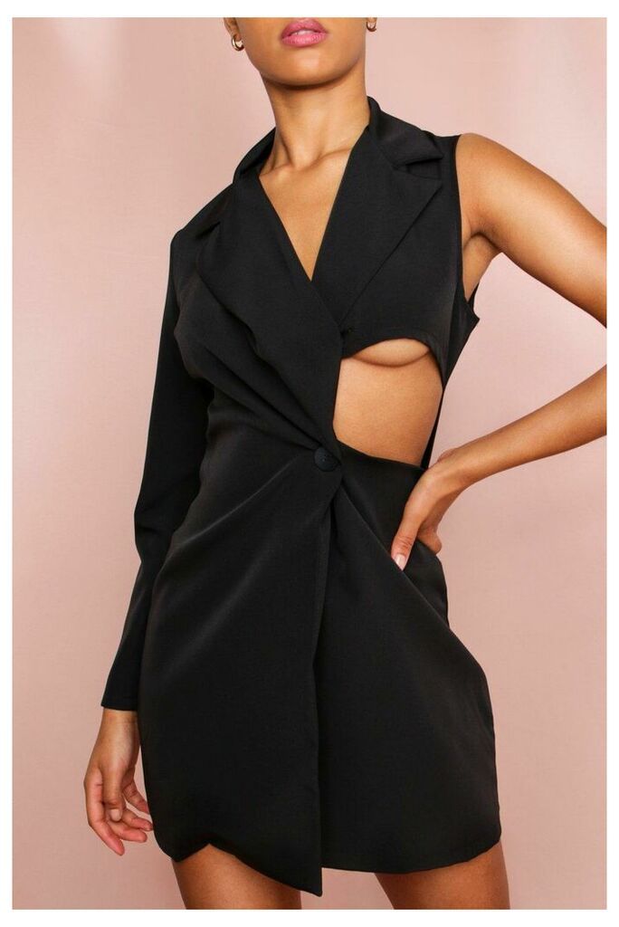 Womens Cold Shoulder Cut Out Detail Blazer Dress - black - 12, Black