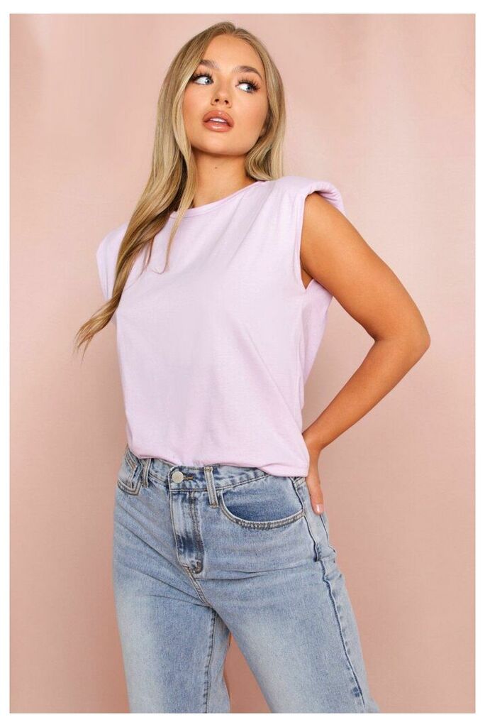 Womens Plain Shoulder Pad T-Shirt - lilac - XL, Lilac