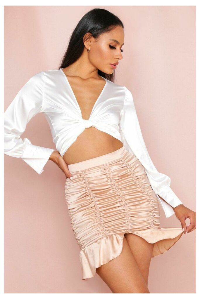 Womens Ruched Frill Detail Mini Skirt - nude - 6, Nude