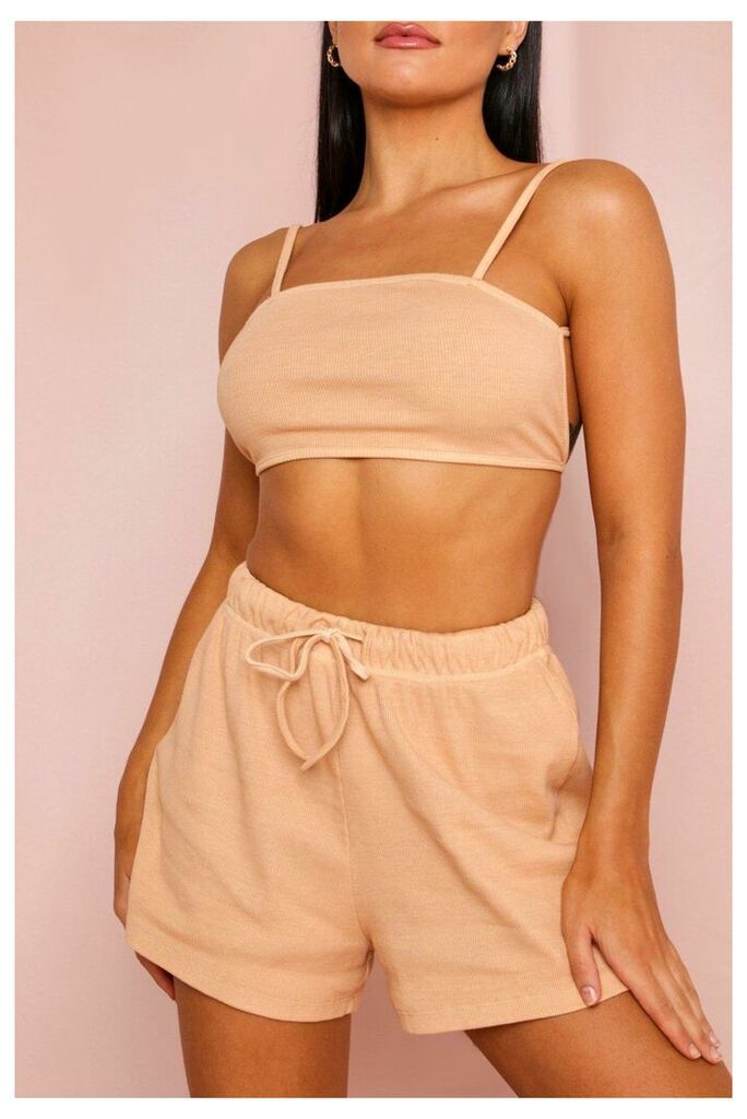 Womens Ribbed Strappy Backless Crop Top - taupe - 14, Taupe