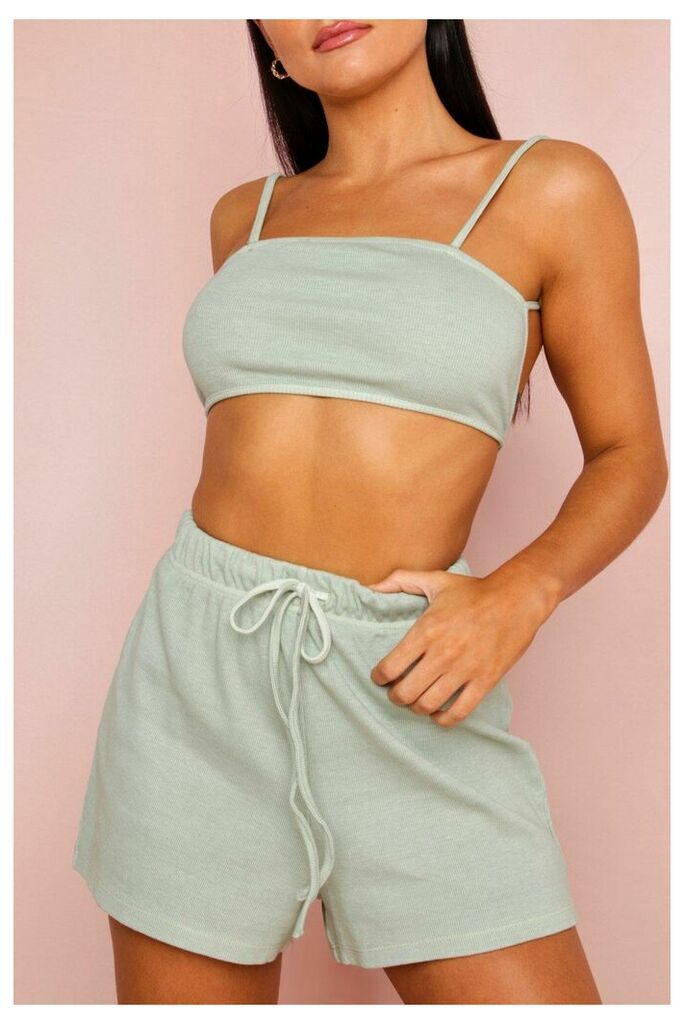 Womens Ribbed Strappy Backless Crop Top - sage - 14, Sage