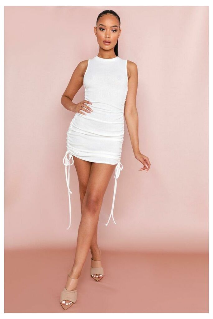 Womens Ruched Side Sleeveless Dress - cream - 22, Cream