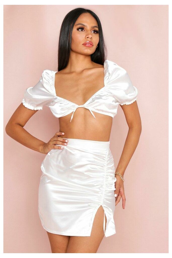 Womens Side Ruched Detail Mini Skirt - white - 10, White