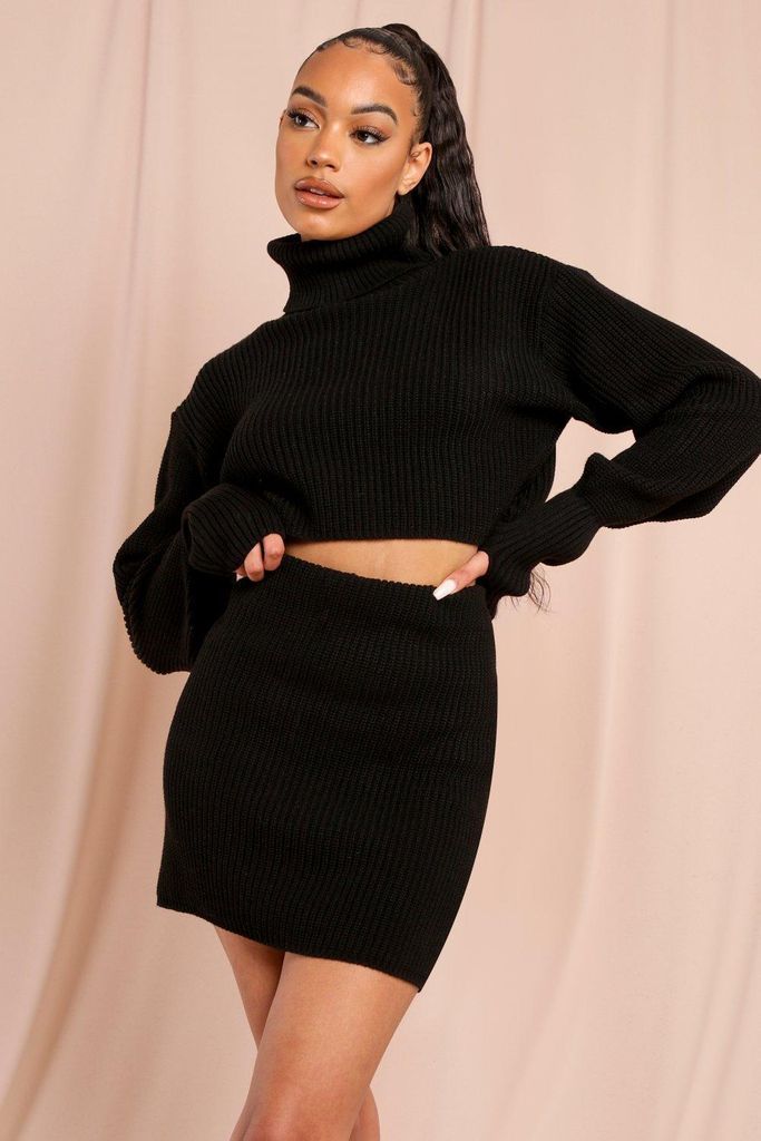 Womens Knitted Mini Skirt - black - 6, Black