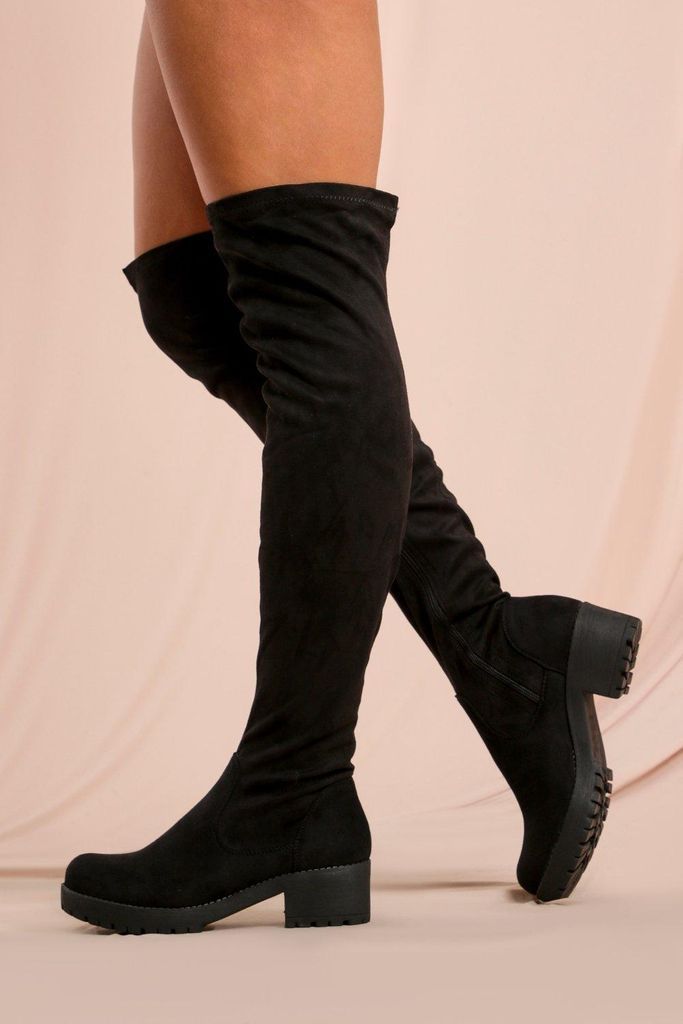 Womens Faux Suede Over The Knee Boots - black - 3, Black