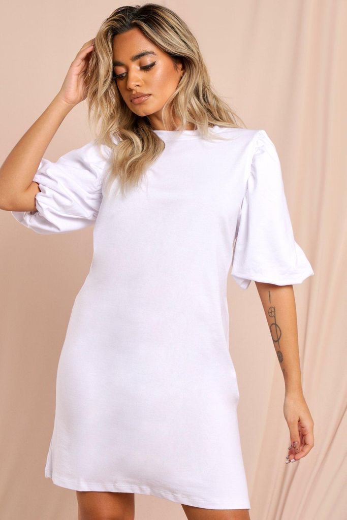 Womens Short Extreme Puff Sleeve jumper Dress - white - 6, White
