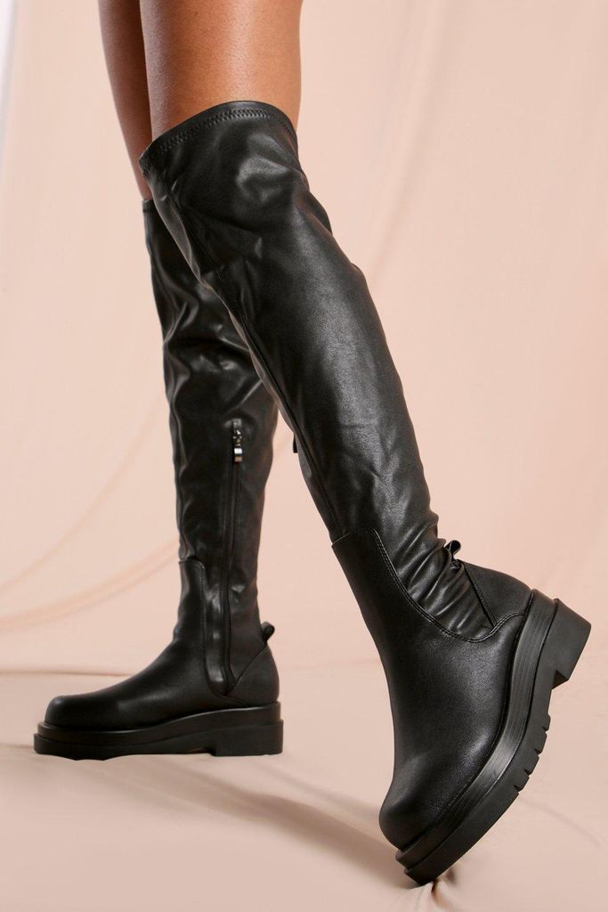 Womens Platform Over the Knee Boots - black - 7, Black