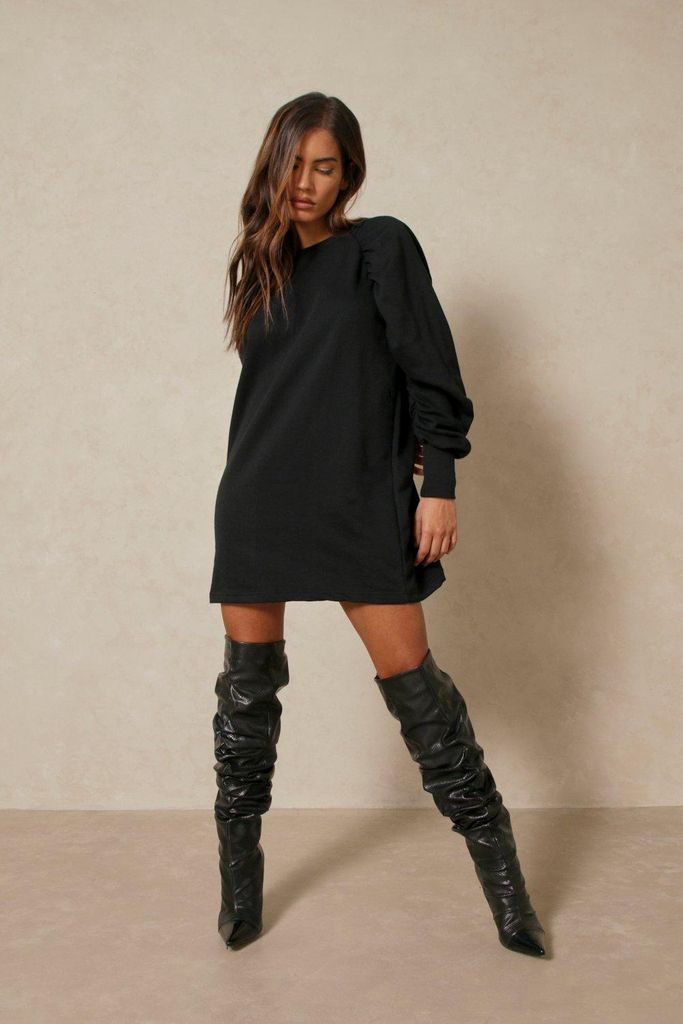 Womens Extreme Puff Shoulder Sweatshirt Dress - black - 8, Black