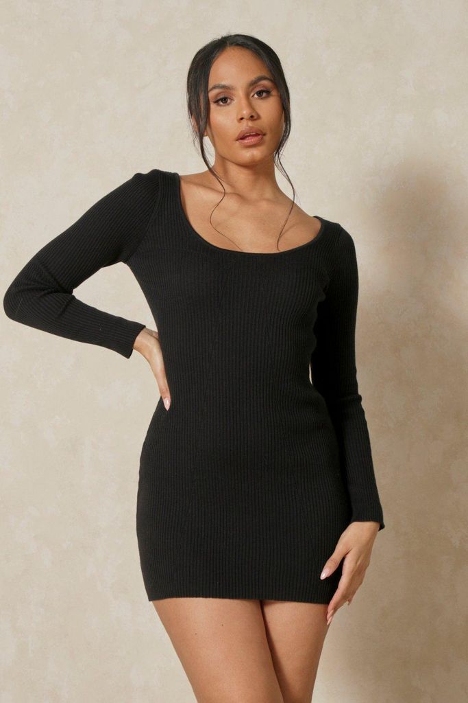 Womens Knitted Seam Detail Cupped Mini Dress - black - 16, Black