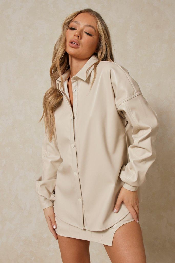 Womens Leather Look Oversized Shirt - buttercup - 8, Buttercup