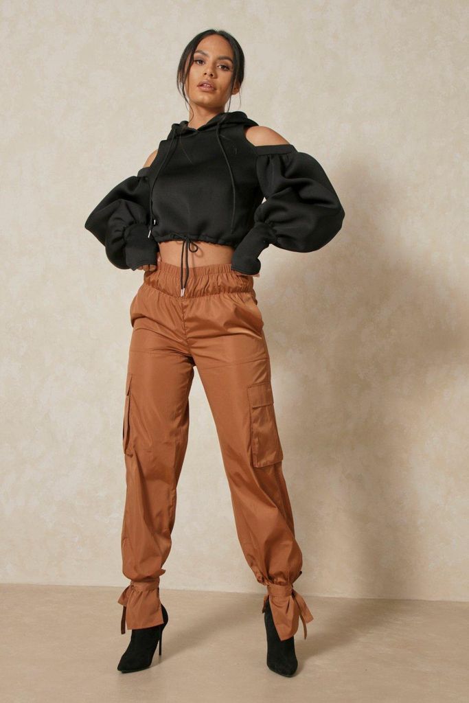 Womens Pocket Detail Utility Cargo trousers - tan - 6, Tan