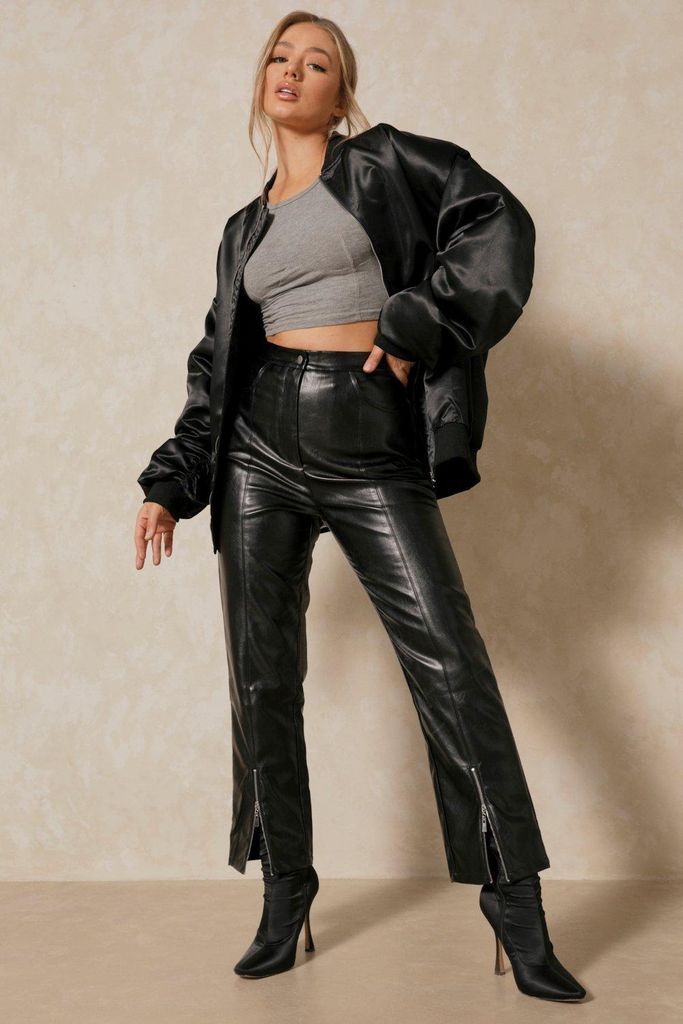 Womens Leather Look Zip Detail Trouser - black - 8, Black