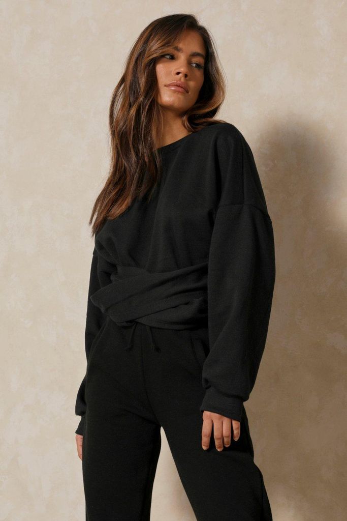 Womens Twist Front Sweatshirt - black - 8, Black