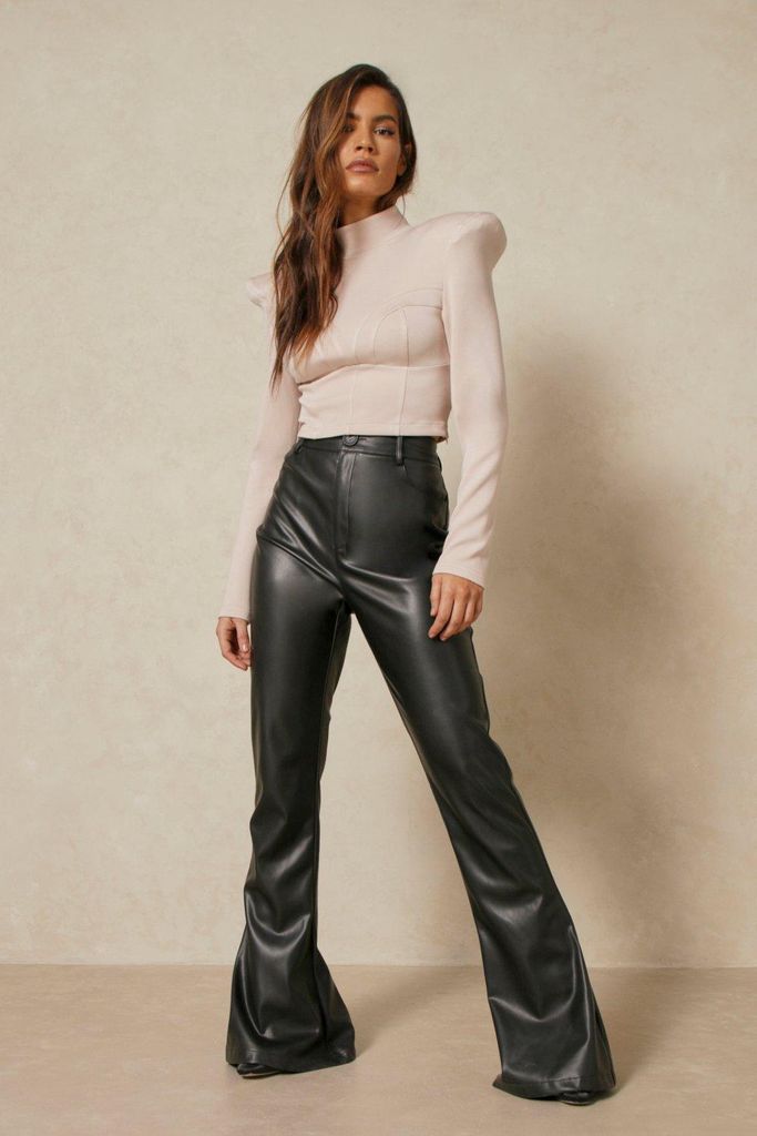 Womens Leather Look Wide Leg Trouser - black - 6, Black
