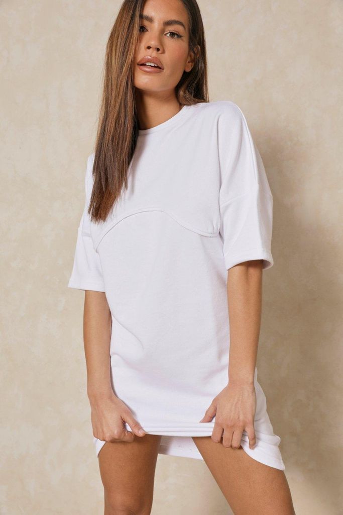 Womens Underboob Seam Detail T Shirt Dress - white - 6, White