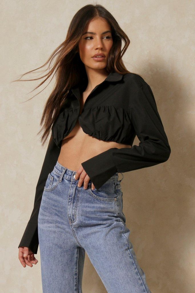 Womens Discodaydream Ruched Bust Cropped Shirt - black - 6, Black