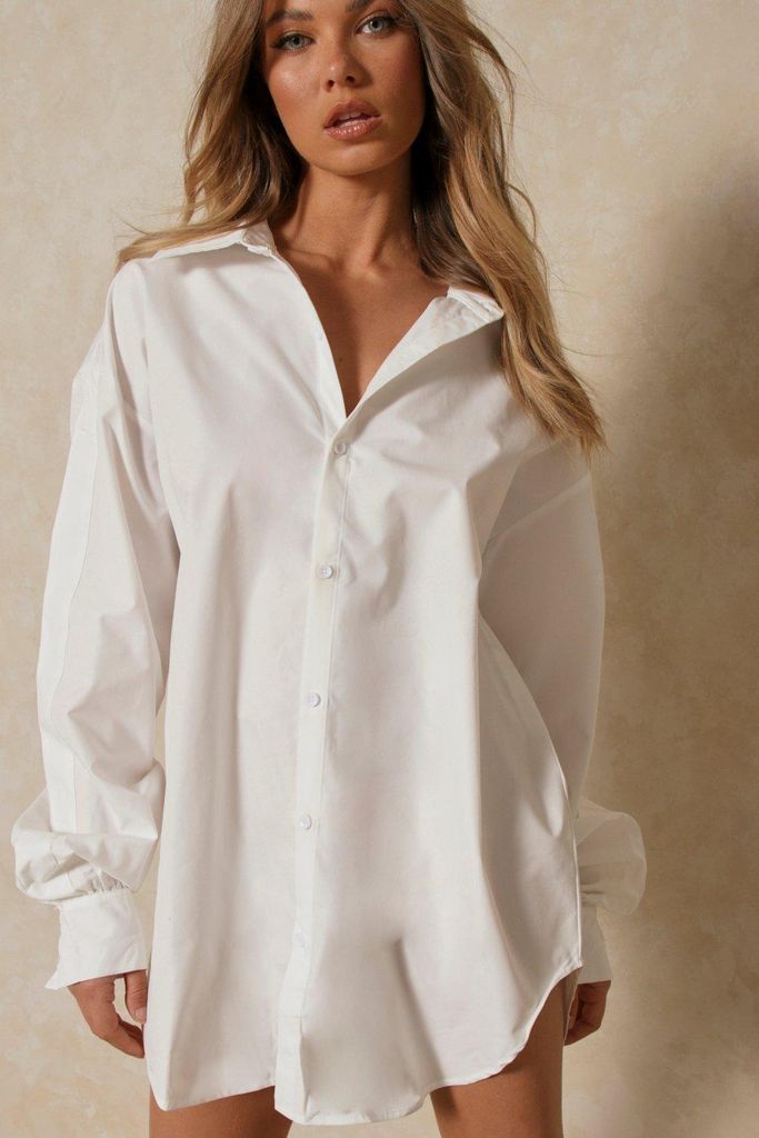 Womens Premium Extreme Oversized Shirt Dress - white - 8, White