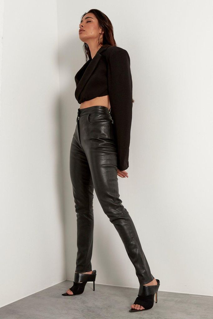 Womens Premium Leather Skinny Trousers - black - 8, Black