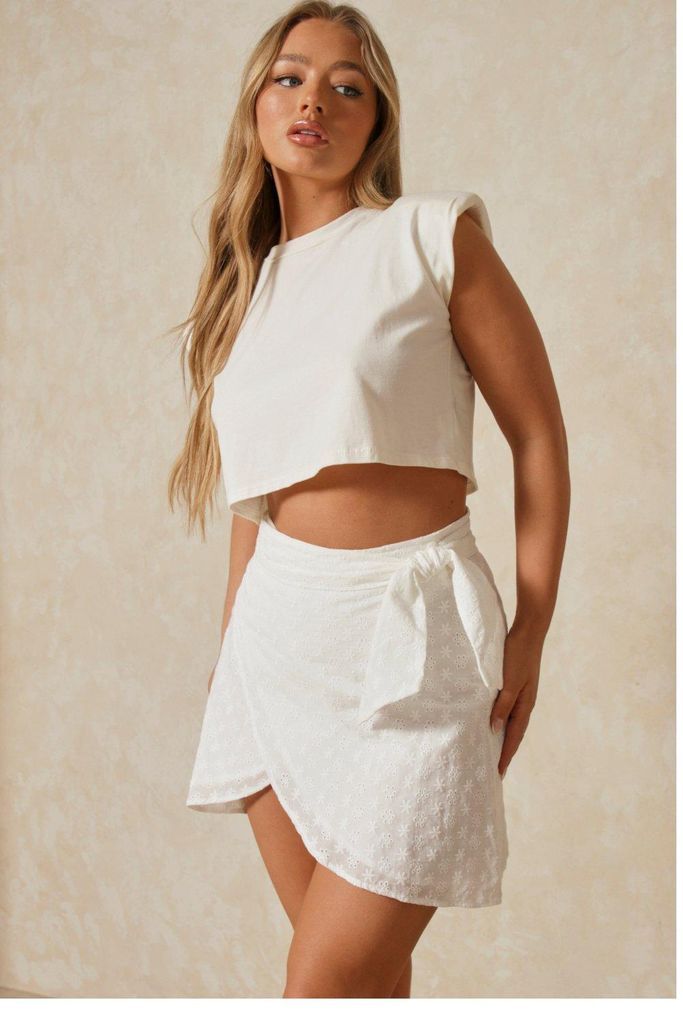 Womens Broderie Anglaise Wrap Mini Skirt - white - 12, White