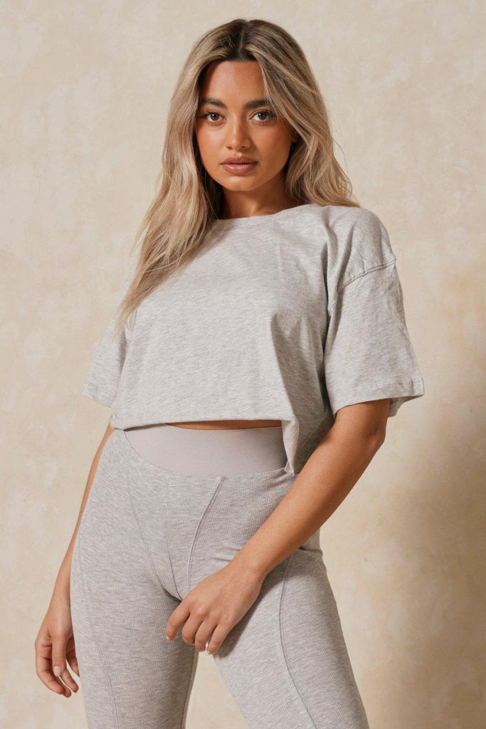 Womens Cropped Boxy T-shirt - grey marl - XS, Grey Marl