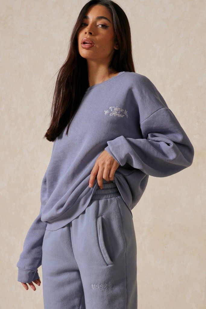 Womens Amour Oversized Embroidered Sweatshirt - blue - 6, Blue