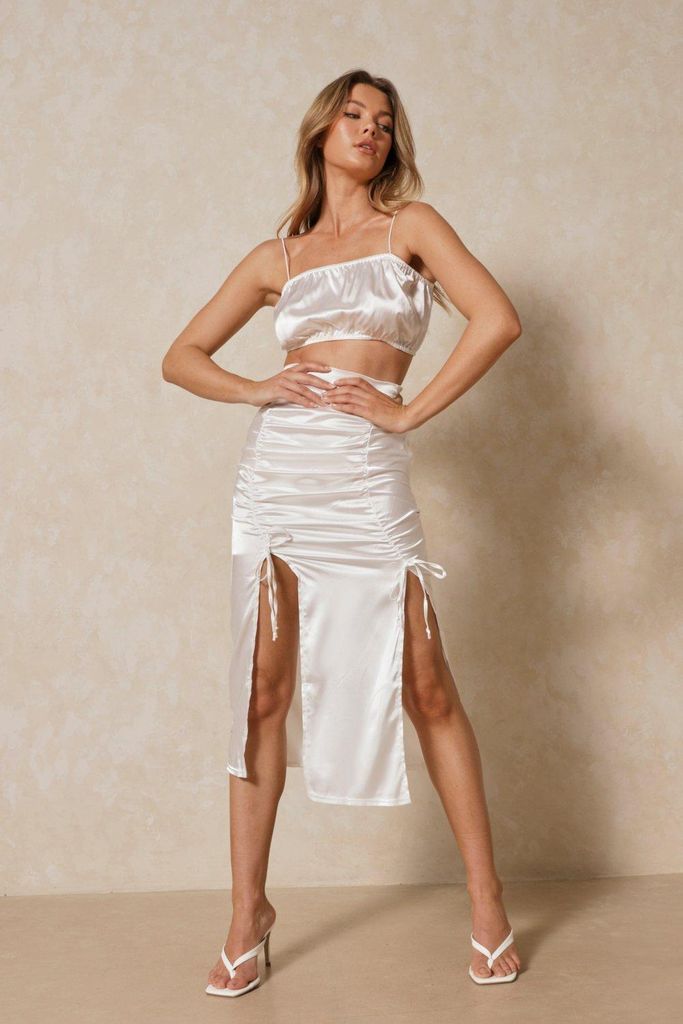 Womens Ruched Detail Midi Skirt - white - 8, White
