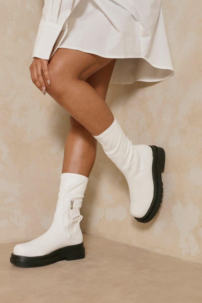 Womens Stretch Chunky Ankle Boots - white - 7, White