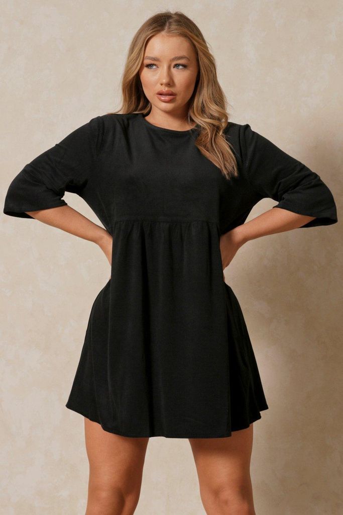 Womens Super Soft Cord Oversized Smock Dress - black - 6, Black