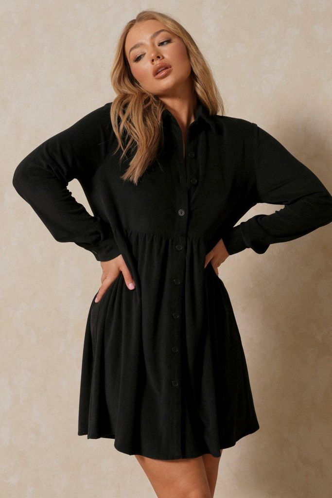 Womens Cord Collar Detail Smock Dress - black - 6, Black