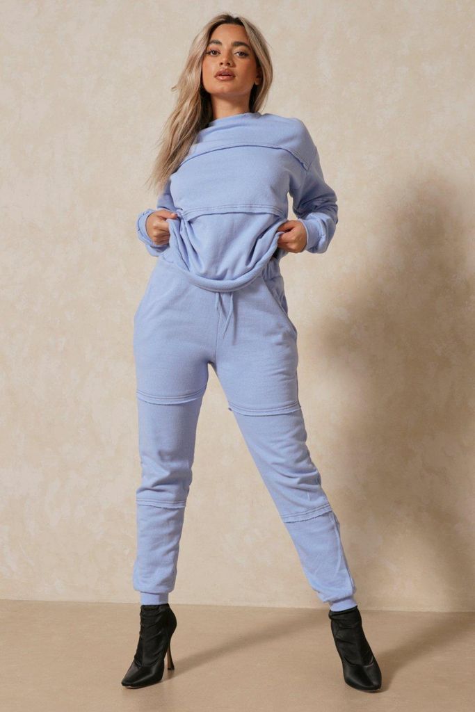 Womens Oversized Contrast Stitch Jogger Co-ord - blue - 10, Blue