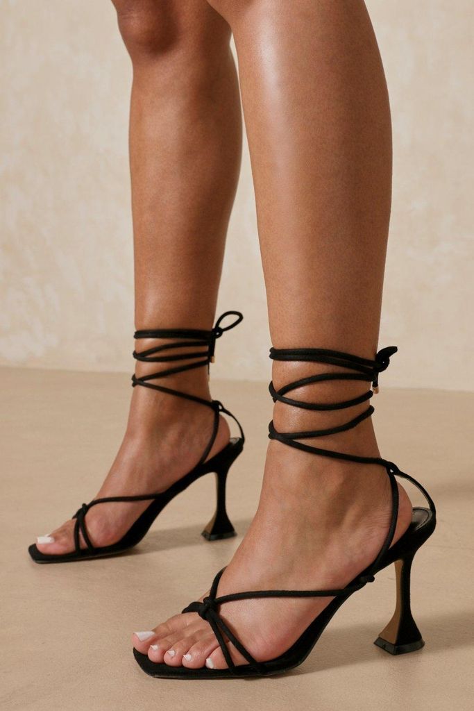 Womens Strappy Lace Up Square Toe Heels - black - 3, Black