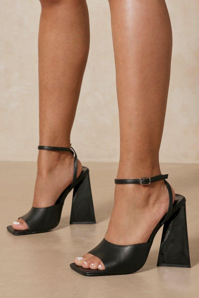 Womens Statement Heel Peep Toe Sandals - black - 3, Black