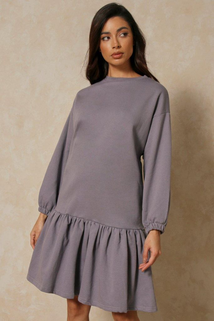 Womens Ruffle Smock Sweatshirt Dress - dark grey - 8, Dark Grey