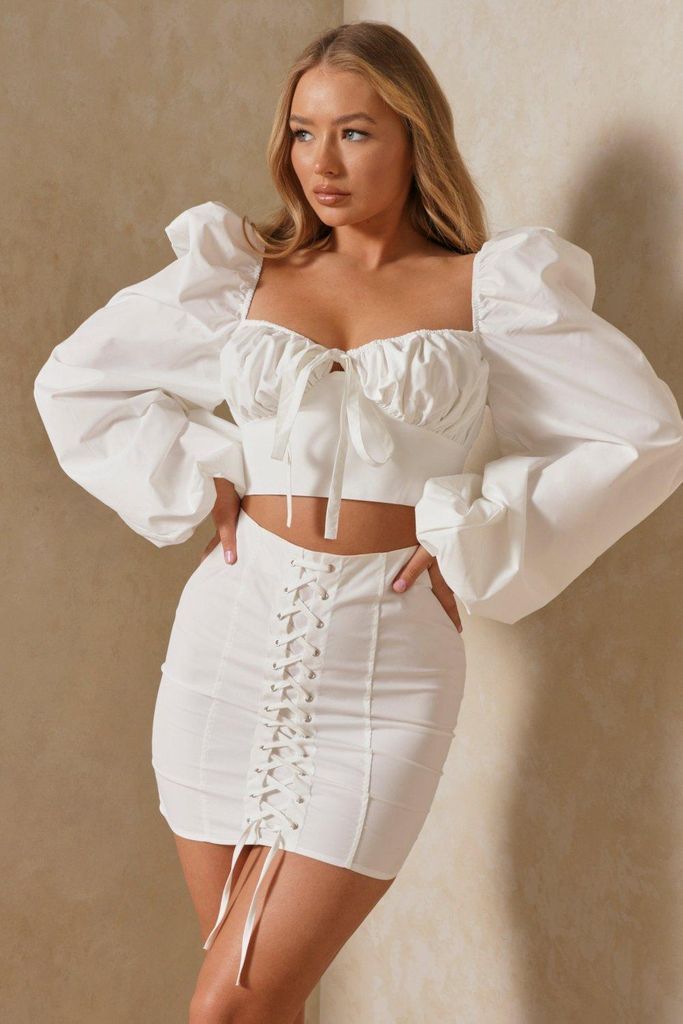 Womens Lace Up Corset Style Mini Skirt - white - 6, White