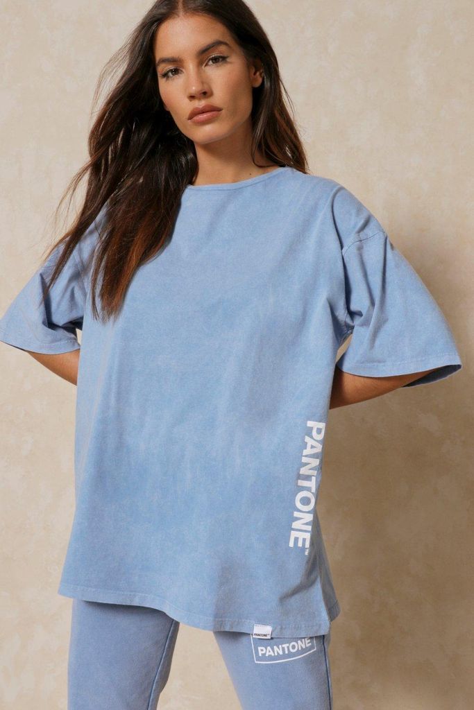 Womens Oversized Acid Wash Pantone T-shirt - blue - 6, Blue