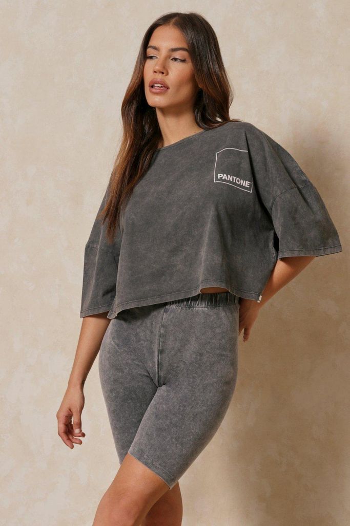 Womens Acid Wash Pantone Crop T-shirt - dark grey - 6, Dark Grey