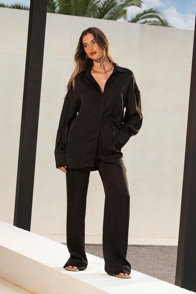 Womens Tia Premium Satin Relaxed Trouser - black - 22, Black