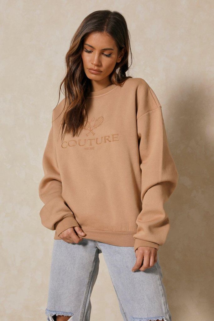 Womens Couture Embroidered Sweatshirt - camel - 6, Camel