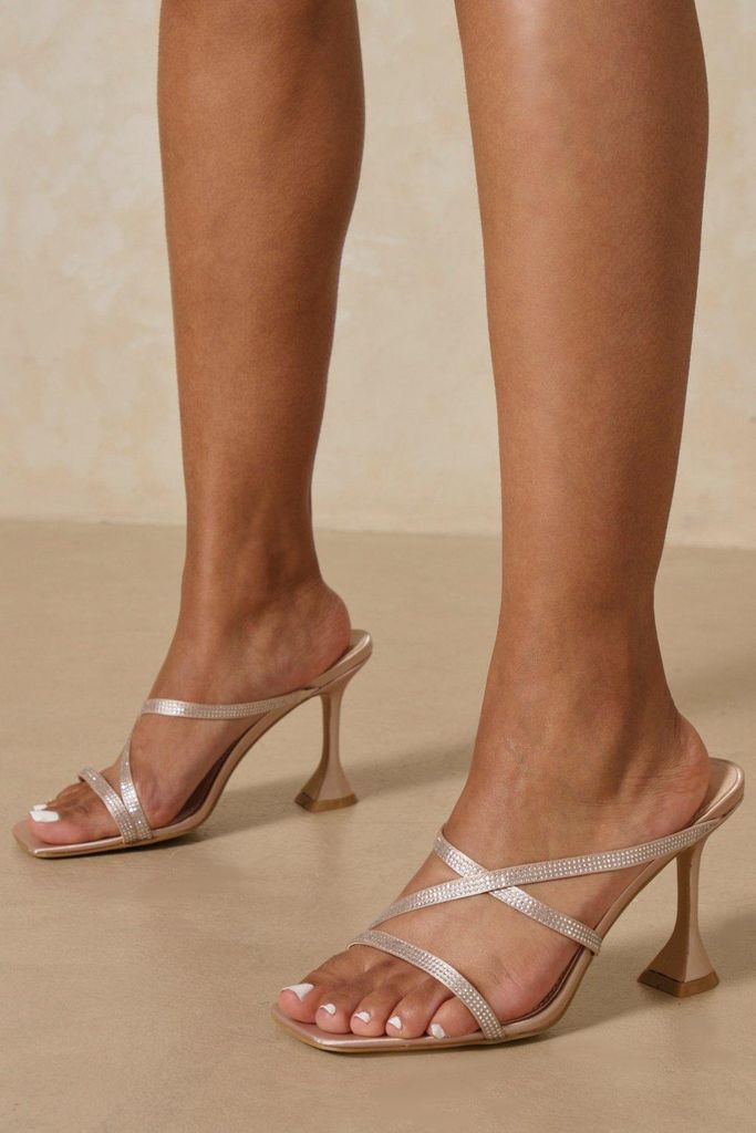 Womens Diamante Strappy Cake Stand Heel Mules - nude - 5, Nude