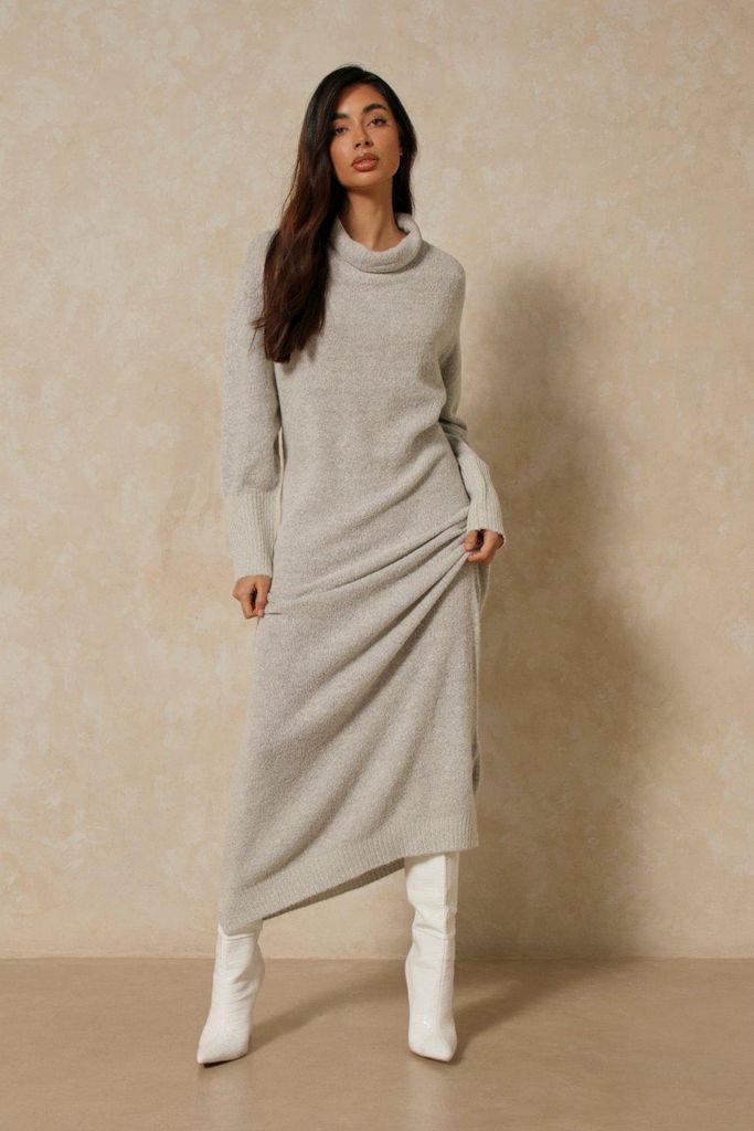 Womens Cowl Neck Midaxi Knitted Dress - grey - S, Grey