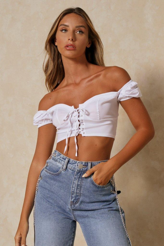 Womens Lace Up Corset Crop Top - white - 6, White