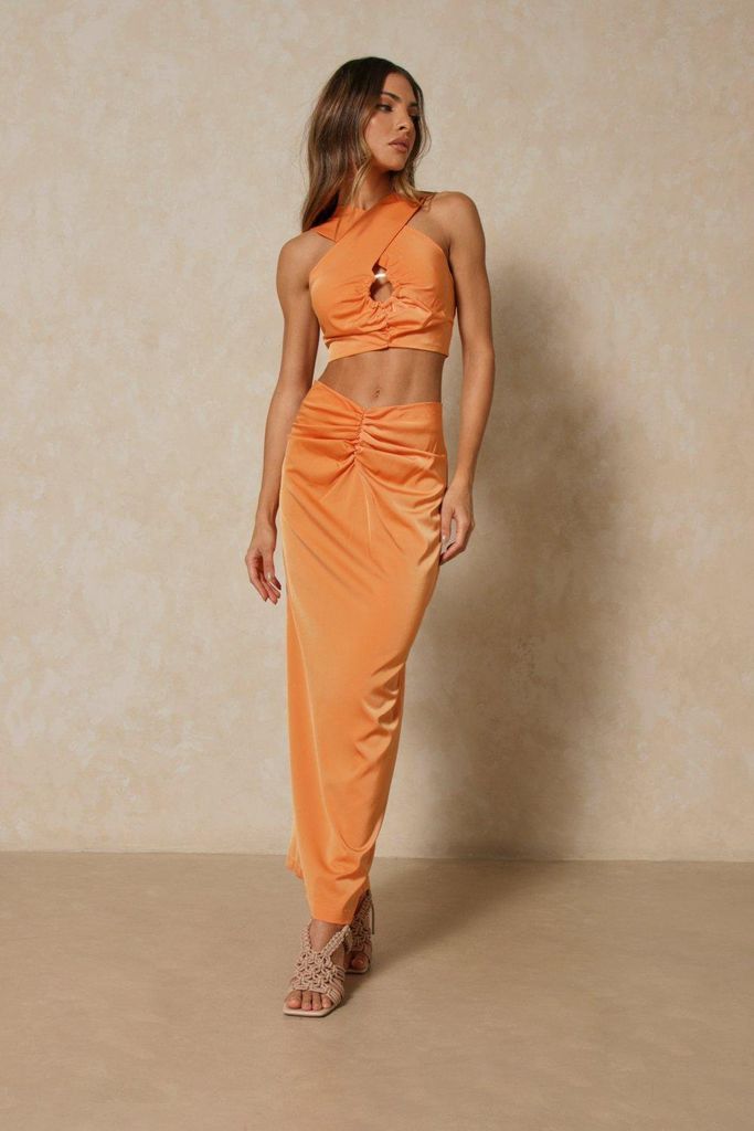Womens Dip Front Midi Skirt - orange - 6, Orange