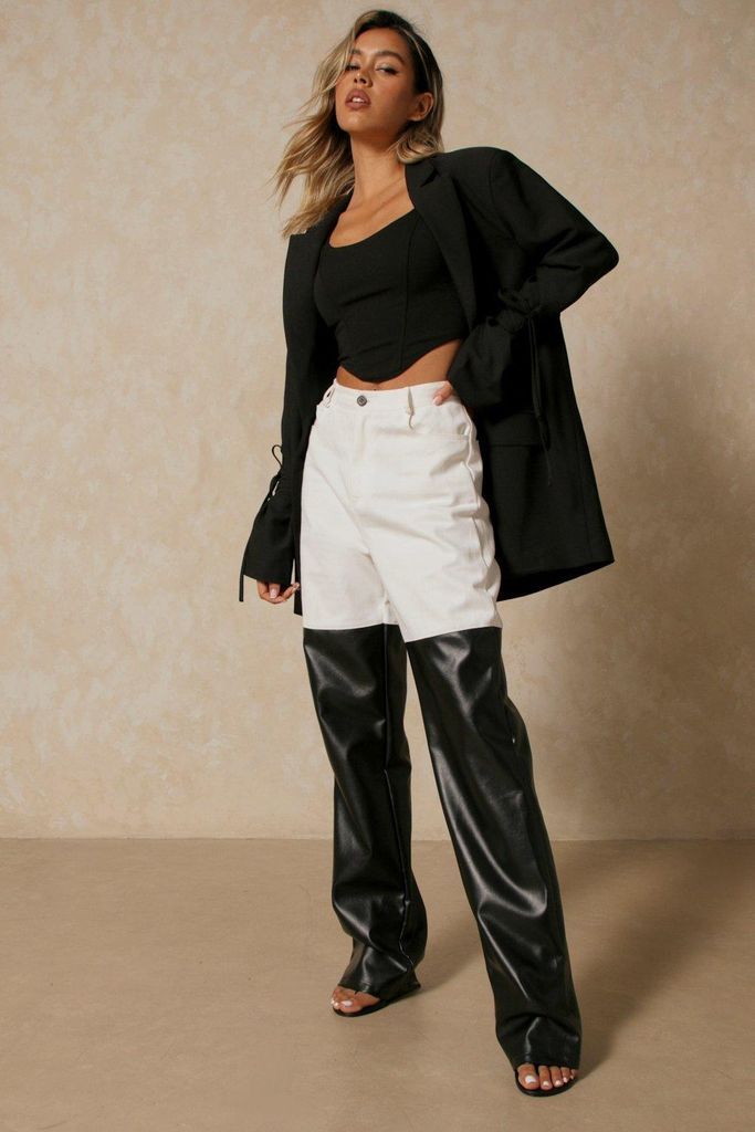 Womens Tia Leather Look Half Jean - black - 12, Black