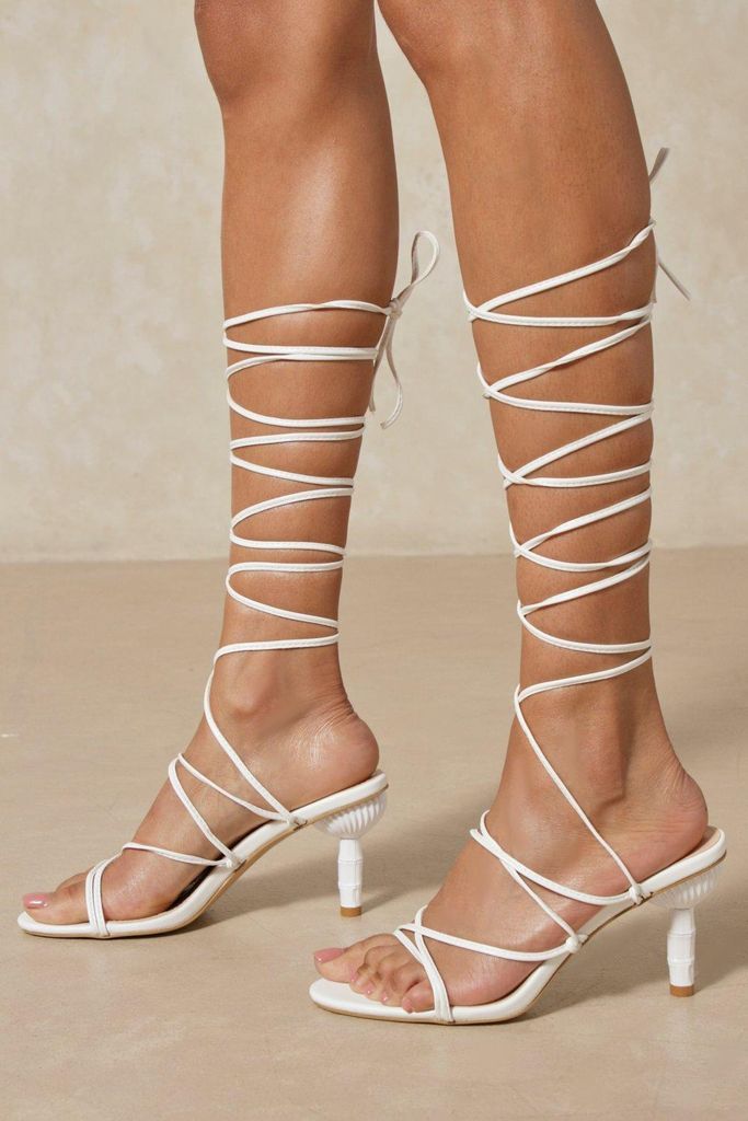 Womens Strappy Bamboo Heels - white - 3, White